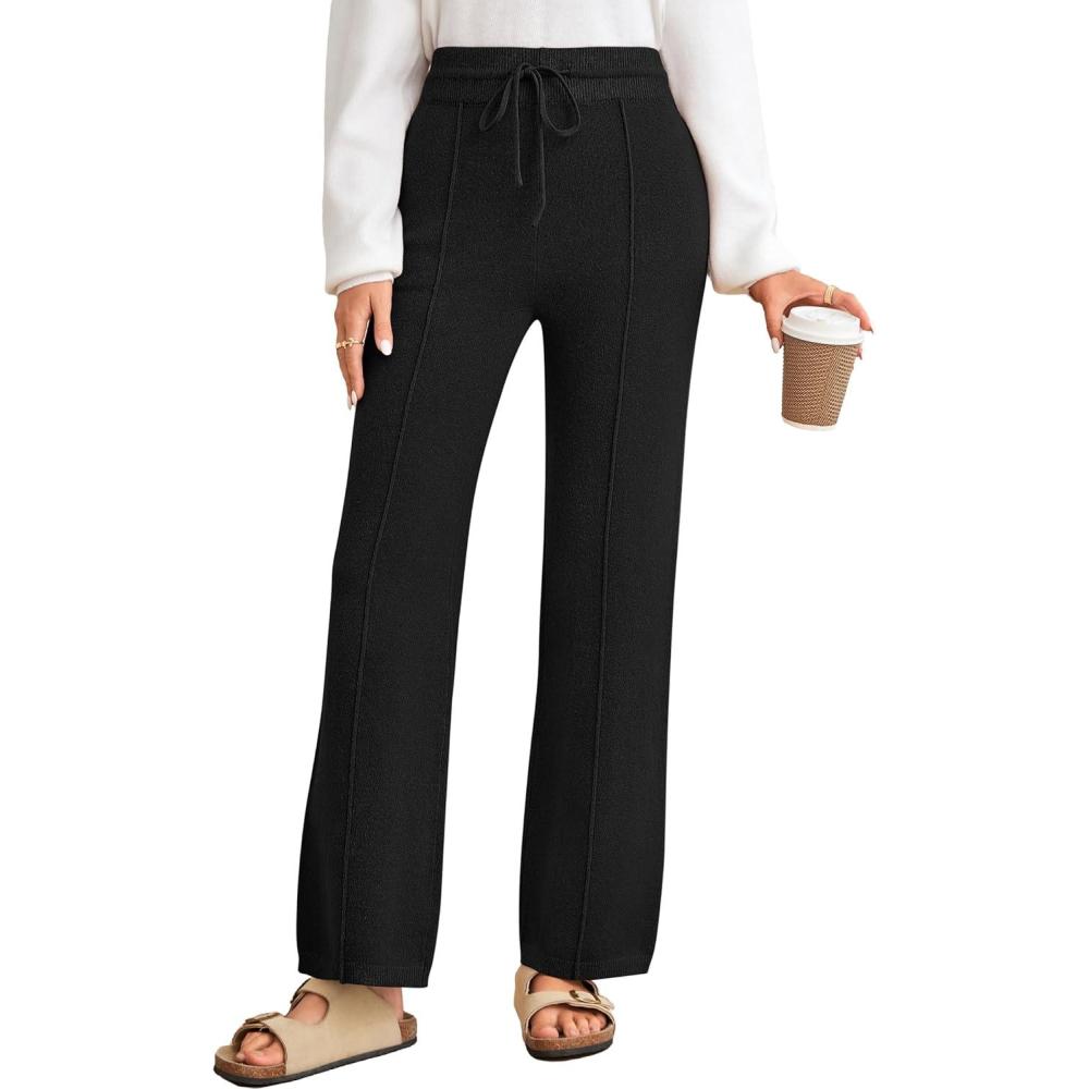 imageArachampampCloz Womens 2025 Spring Sweater Pants Straight Leg Elastic High Waisted Business Casual Lounge Winter Knit SweatpantsBlack