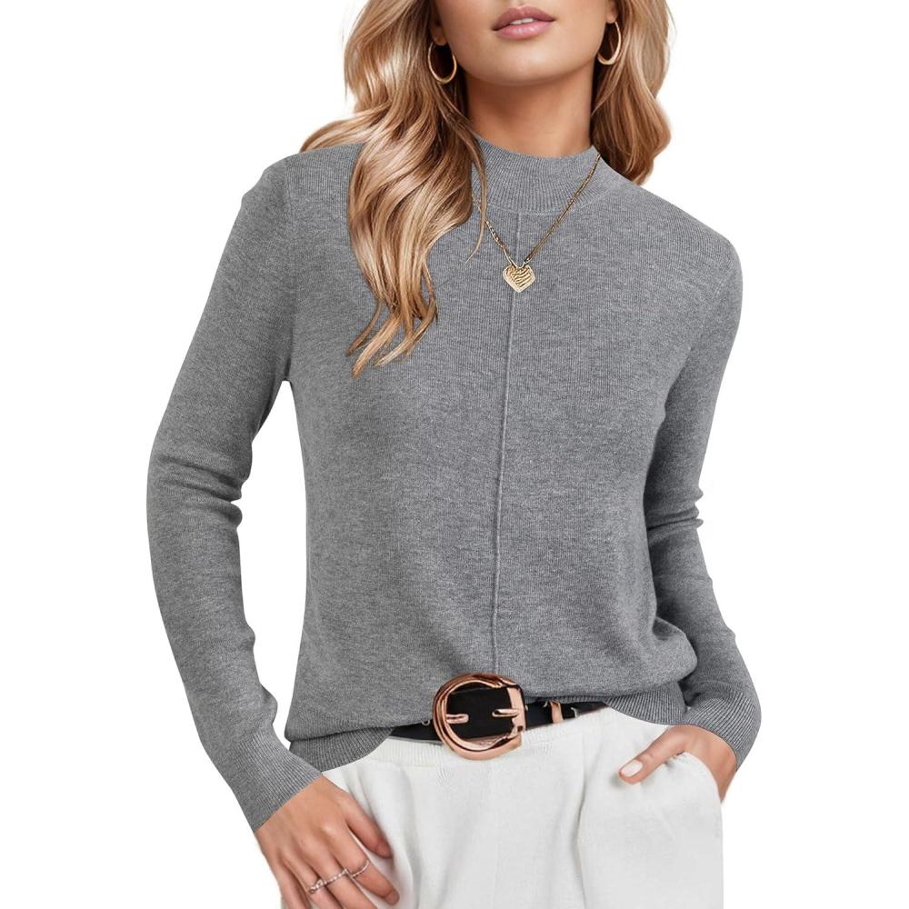 imageArachampampCloz Womens Wool Blend Fall Sweaters Mock Neck Business Casual OutfitsGrey