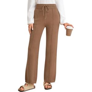 Arach&Cloz Womens 2025 Spring Sweater Pants Straight Leg Elastic High Waisted Business Casual Lounge Winter Knit Sweatpants(Khaki)