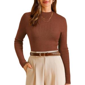 Arach&Cloz Women’s Wool Blend Fall Seamless Rip Resistant Warm Layered Tops Business Casual Sweaters(A-caramel)