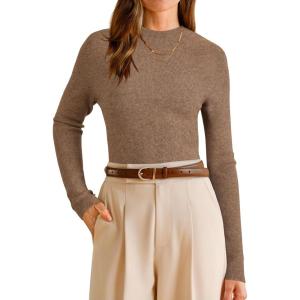 Arach&Cloz Women’s Wool Blend Fall Seamless Rip Resistant Warm Layered Tops Business Casual Sweaters(A-coffee)