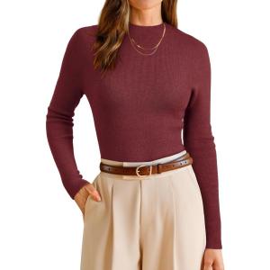 Arach&Cloz Women’s Wool Blend Fall Seamless Rip Resistant Warm Layered Tops Business Casual Sweaters(A-dark Red)
