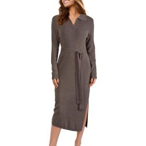 Arach&Cloz Women’s Wool Blend Side Slit Polo Sweater Dresses 2025 Fall Business Casual Outfits(Coffee)
