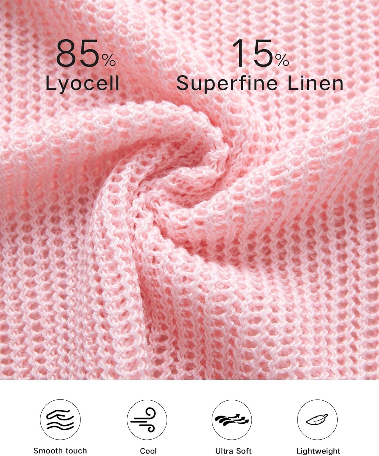 imageArachampampCloz Womens Linen Summer Fall Lightweight Crochet Tops Beach Cover Up 2025Pink