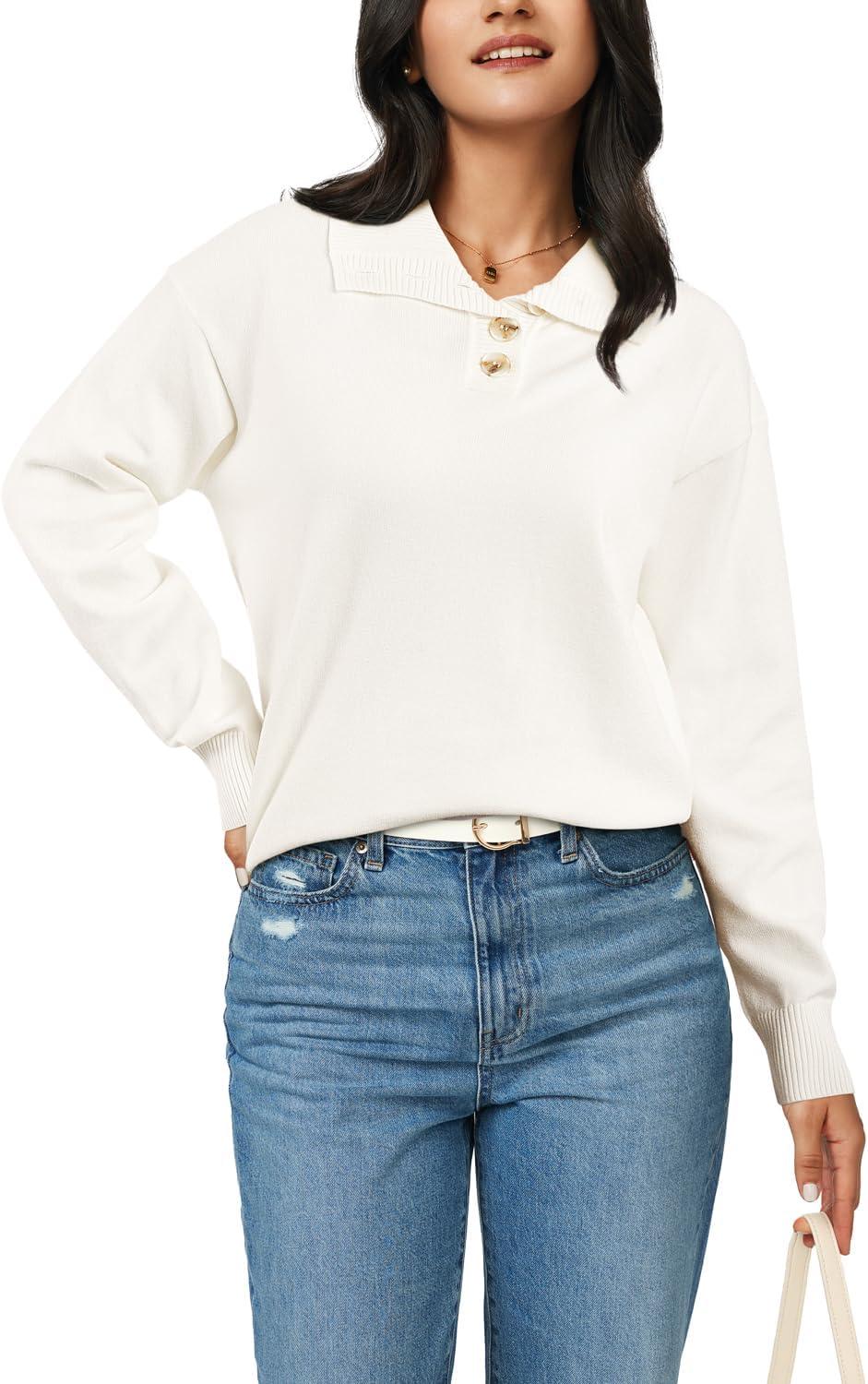 imageArachampampCloz Womens Swaters 2024 Fall Fashion Outfits Long Sleeve Crewneck Knit Tops Ruffle Casual TShirts Cute Tees BlousesWhite3174