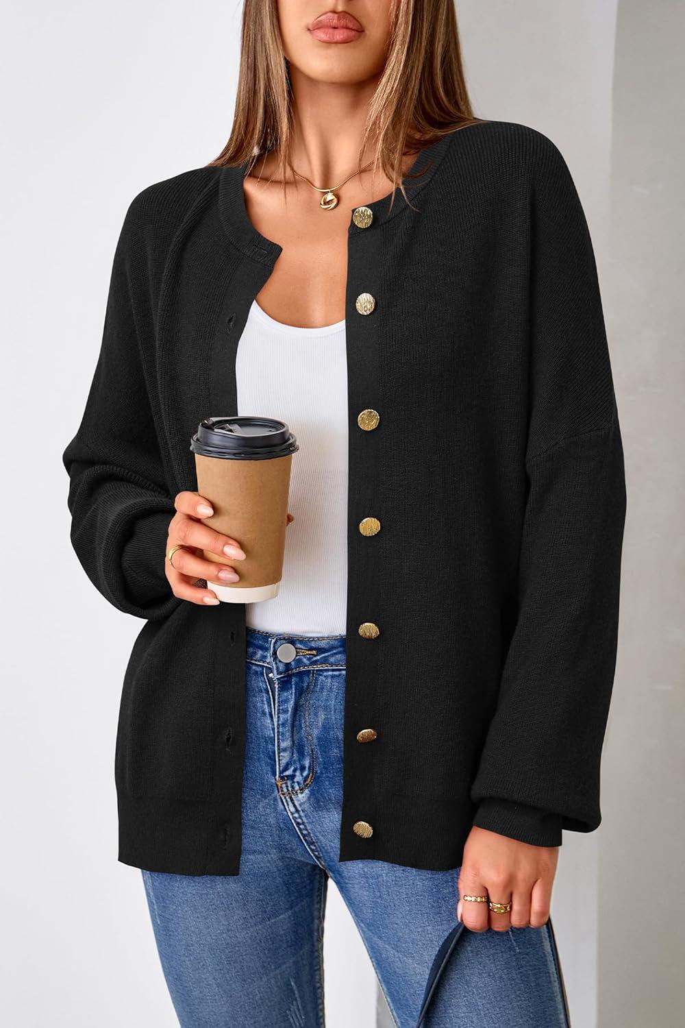 imageArachampampCloz Womens Wool Blend Oversized Cardigan Sweaters Button Down Casual Winter ClothingBlack