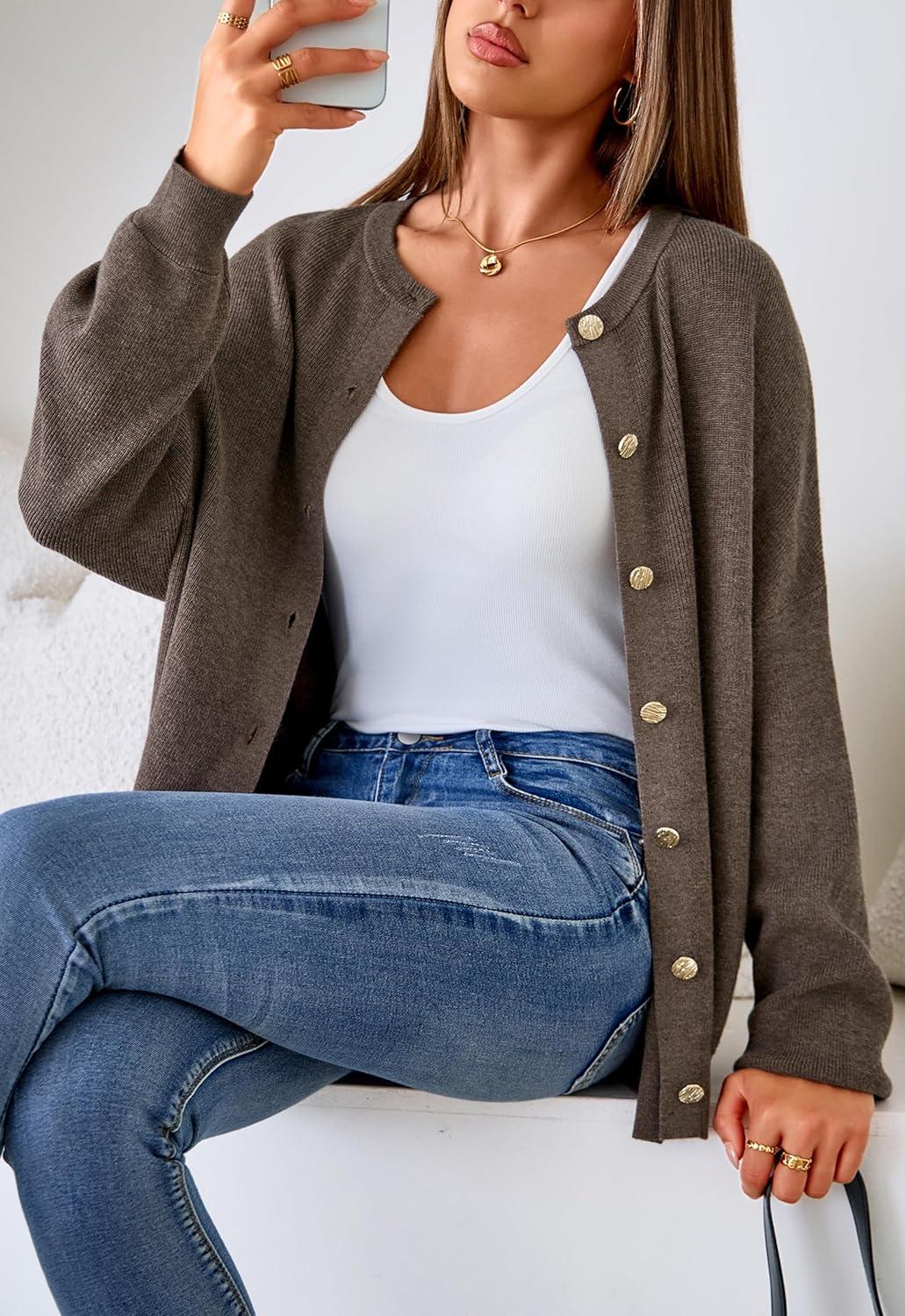 imageArachampampCloz Womens Wool Blend Oversized Cardigan Sweaters Button Down Casual Winter ClothingCoffee