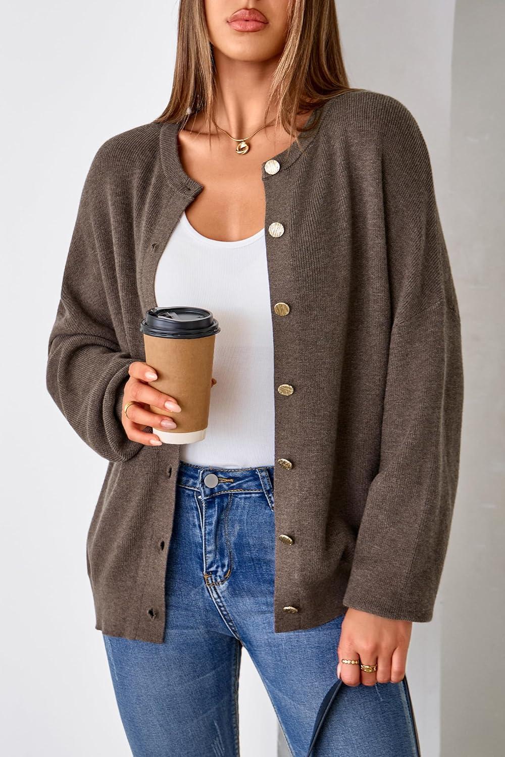imageArachampampCloz Womens Wool Blend Oversized Cardigan Sweaters Button Down Casual Winter ClothingCoffee