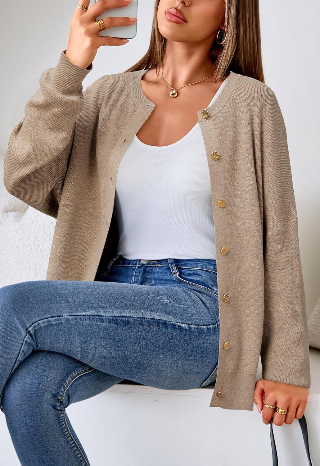 imageArachampampCloz Womens Wool Blend Oversized Cardigan Sweaters Button Down Casual Winter ClothingDark Apricot