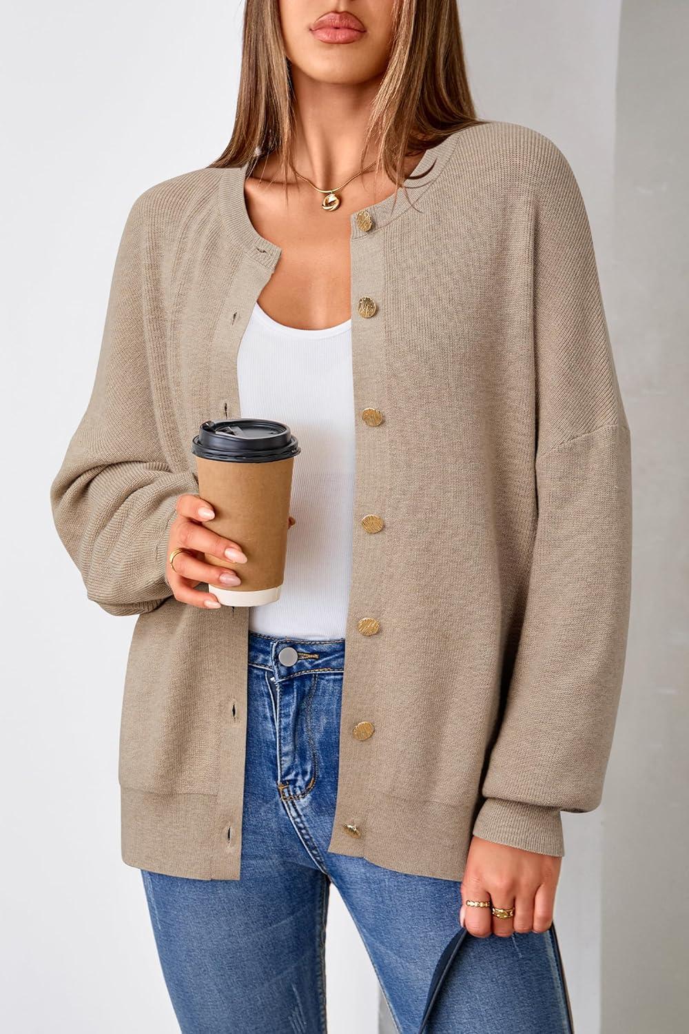 imageArachampampCloz Womens Wool Blend Oversized Cardigan Sweaters Button Down Casual Winter ClothingDark Apricot