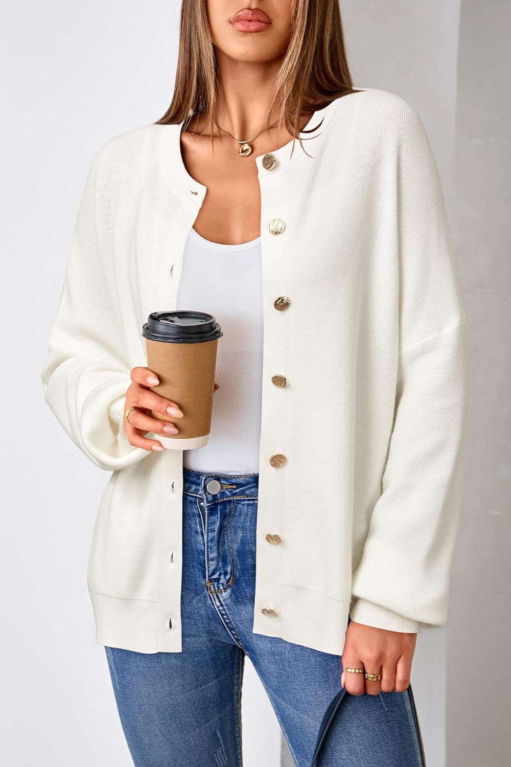 imageArachampampCloz Womens Wool Blend Oversized Cardigan Sweaters Button Down Casual Winter ClothingOffwhite