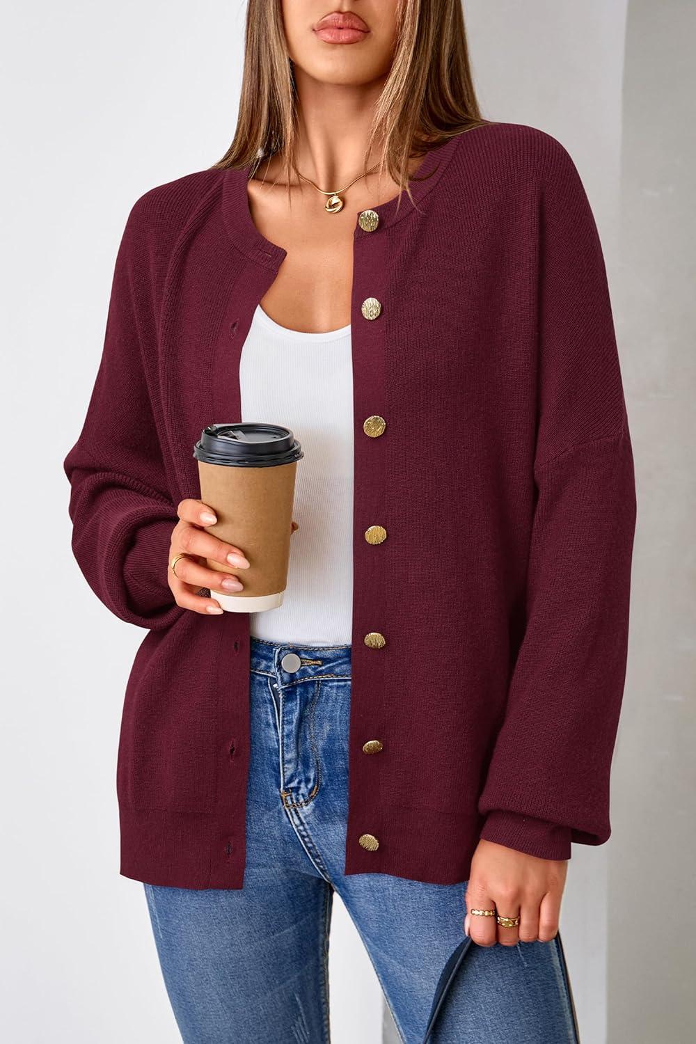 imageArachampampCloz Womens Wool Blend Oversized Cardigan Sweaters Button Down Casual Winter ClothingWine