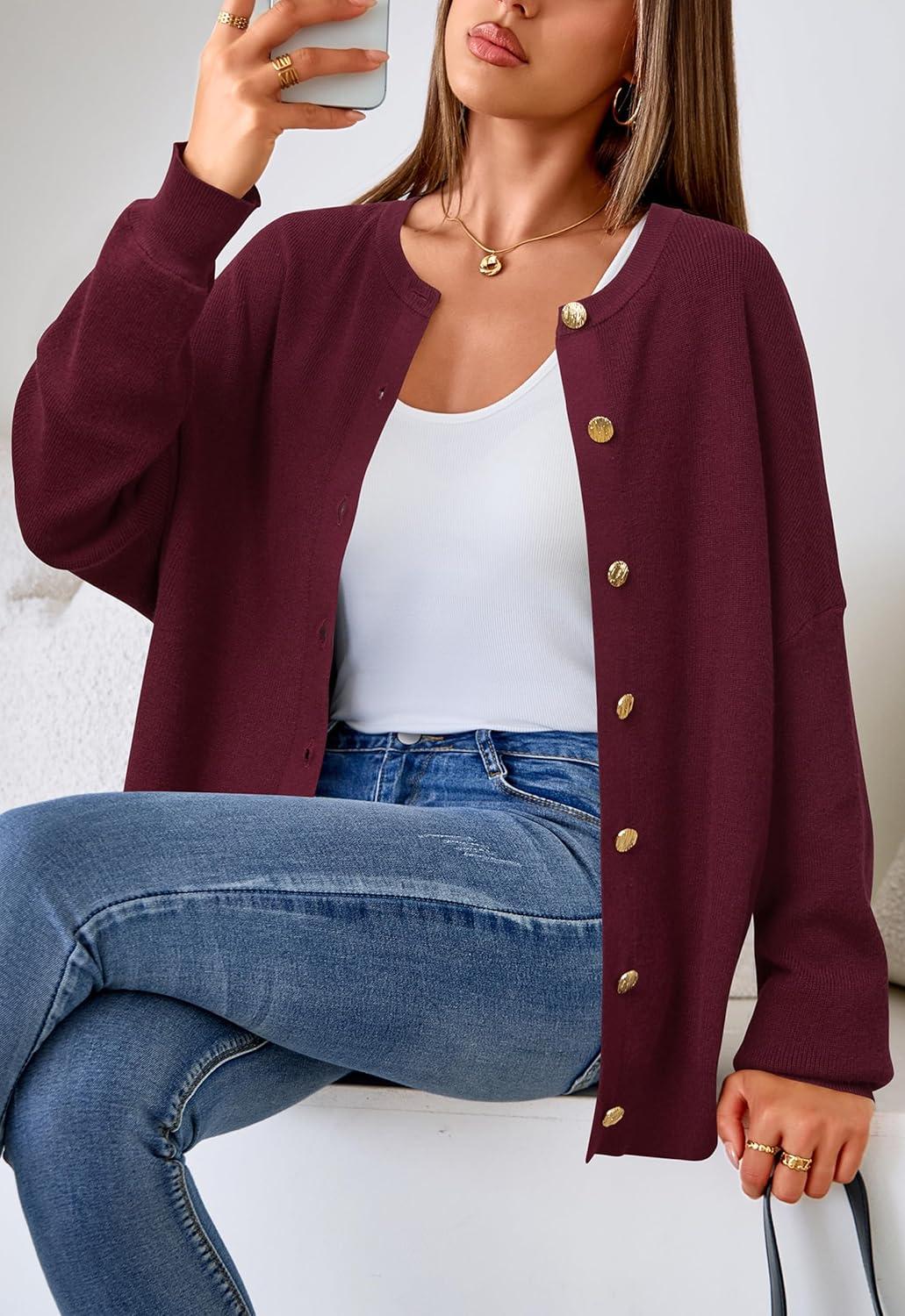 imageArachampampCloz Womens Wool Blend Oversized Cardigan Sweaters Button Down Casual Winter ClothingWine