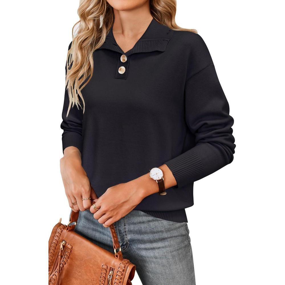 imageArachampampCloz Womens Swaters 2024 Fall Fashion Outfits Long Sleeve Crewneck Knit Tops Ruffle Casual TShirts Cute Tees BlousesBlack3174