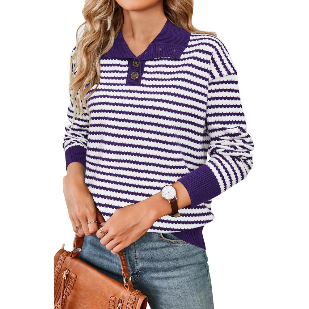 imageArachampampCloz Womens Swaters 2024 Fall Fashion Outfits Long Sleeve Crewneck Knit Tops Ruffle Casual TShirts Cute Tees BlousesPurple3170
