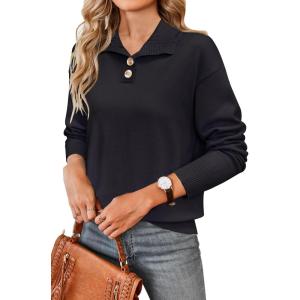 Arach&Cloz Womens Swaters 2024 Fall Fashion Outfits Long Sleeve Crewneck Knit Tops Ruffle Casual T-Shirts Cute Tees Blouses(Black-3174)