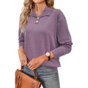 Arach&Cloz Womens Swaters 2024 Fall Fashion Outfits Long Sleeve Crewneck Knit Tops Ruffle Casual T-Shirts Cute Tees Blouses(Gray Purple-3174)