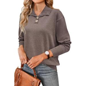 Arach&Cloz Womens Swaters 2024 Fall Fashion Outfits Long Sleeve Crewneck Knit Tops Ruffle Casual T-Shirts Cute Tees Blouses(Khaki-3174)