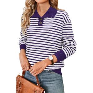 Arach&Cloz Womens Swaters 2024 Fall Fashion Outfits Long Sleeve Crewneck Knit Tops Ruffle Casual T-Shirts Cute Tees Blouses(Purple-3170)