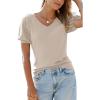 imageArachampampCloz Womens 2025 Summer Short Puff Sleeve Shirts V Neck Cute Blouses Dressy Casual Trendy Sweater TopsCream White