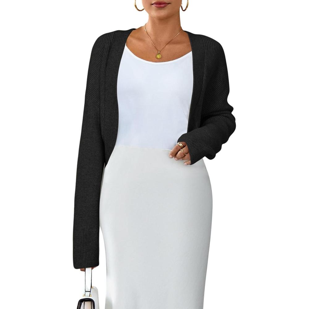 imageArachampampCloz Womens Wool Blend Sweaters Fall Cropped Cardigan Bolero Shrug for Dresses 2025Black