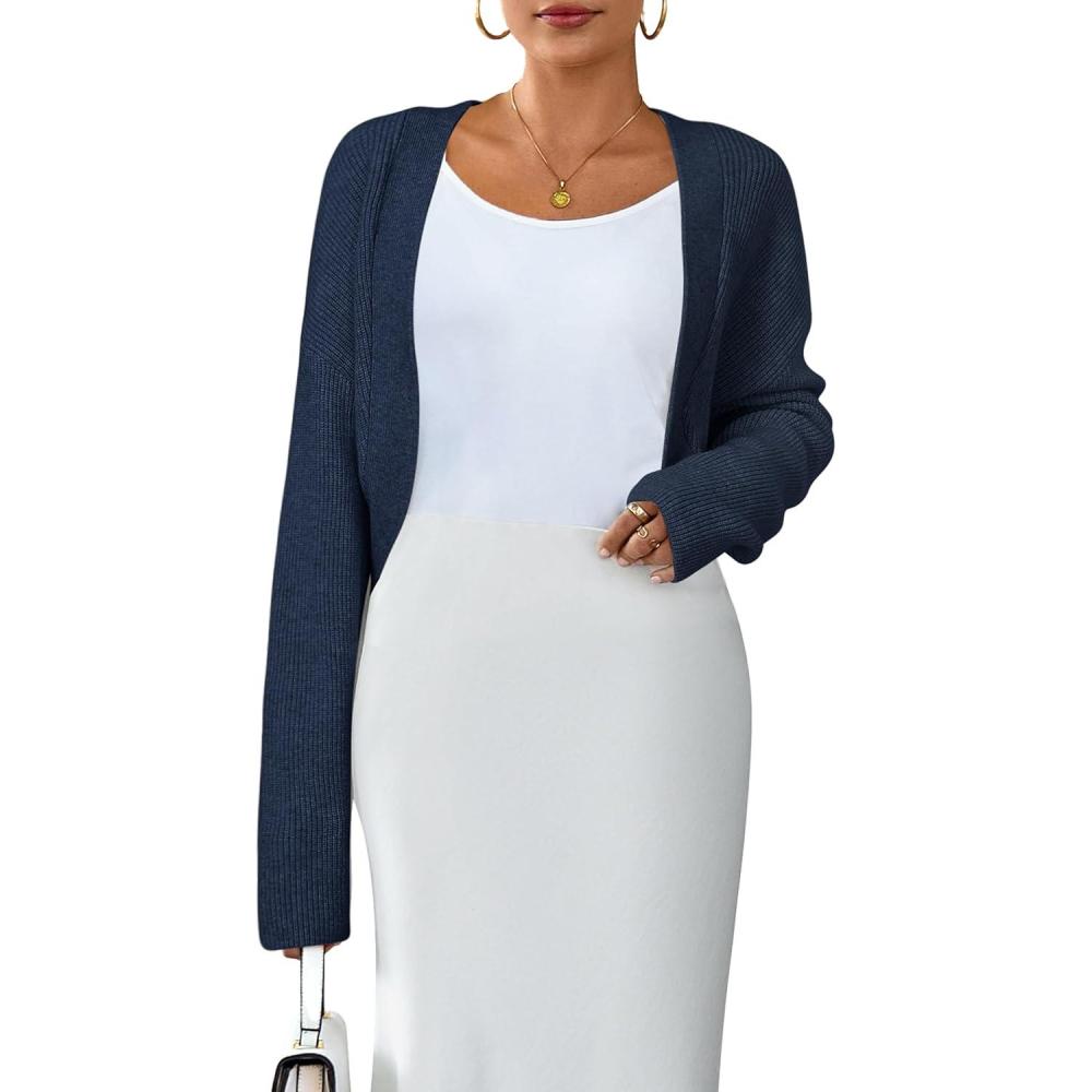imageArachampampCloz Womens Wool Blend Sweaters Fall Cropped Cardigan Bolero Shrug for Dresses 2025Dark Blue