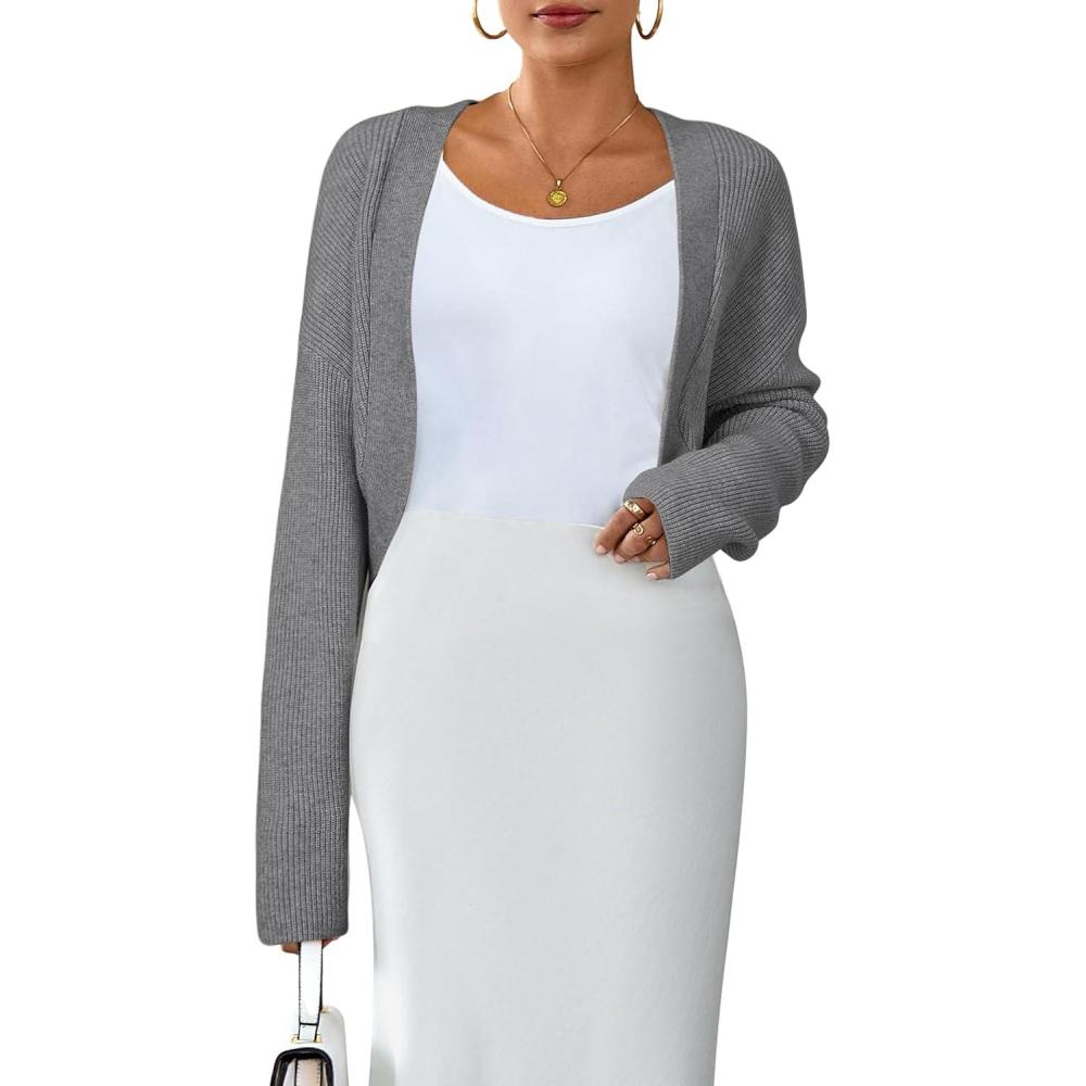 imageArachampampCloz Womens Wool Blend Sweaters Fall Cropped Cardigan Bolero Shrug for Dresses 2025Gray