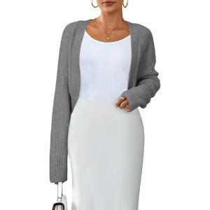 Arach&Cloz Women’s Wool Blend Sweaters Fall Cropped Cardigan Bolero Shrug for Dresses 2025(Gray)