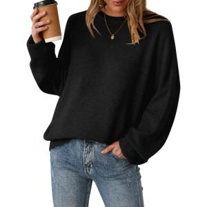 Arach&Cloz Women’s Wool Blend Oversized Sweaters Crewneck Casual Fall Outfits Fashion Tops(Black)