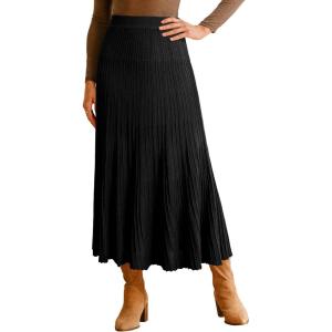 Arach&Cloz Women’s Wool Blend Wide Elastic Band A-Line Pleated Flowy Long Skirts 2025(Black)