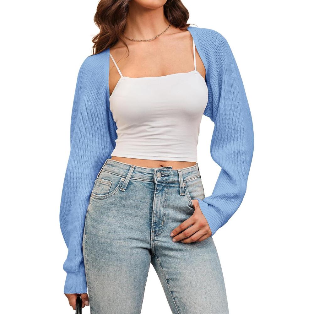 imageArachampampCloz Womens Wool Blend Bolero Shrug Spring Fashion Cropped Cardigans 2026Light Blue