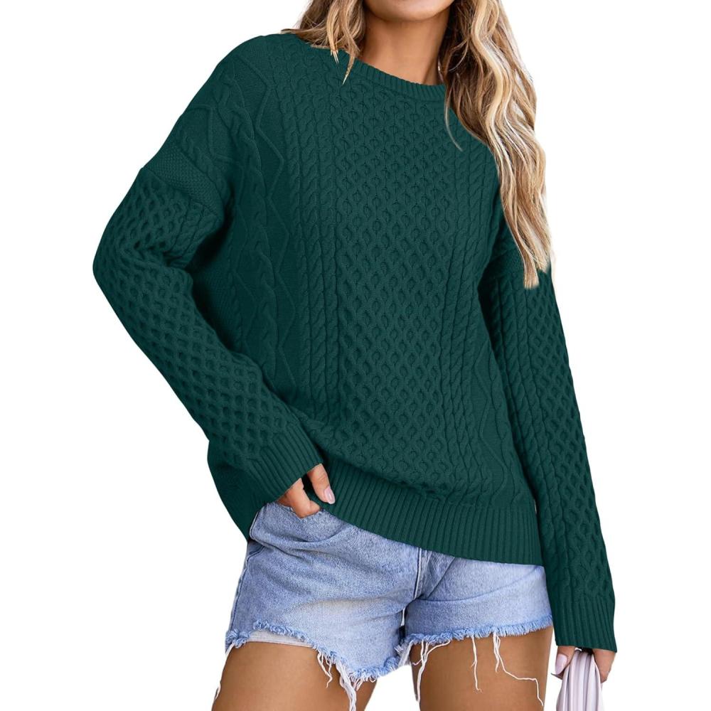 imageArachampampCloz Womens Wool Blend Cable Knit Spring Winter Chunky Oversized Sweaters 2026Green