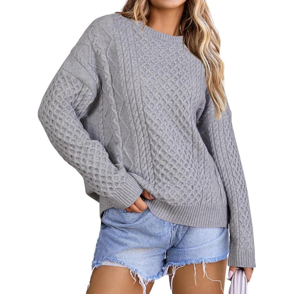 imageArachampampCloz Womens Wool Blend Cable Knit Spring Winter Chunky Oversized Sweaters 2026Light Grey