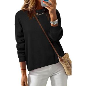 Arach&Cloz Women’s 100% Cotton Sweaters Crew Neck Winter Casual Relaxed Fit Cozy Sweatshirt Tops 2026(Black)