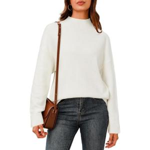 Arach&Cloz Women’s Wool Blend Soft Mock Neck Casual Oversized Fall Sweater(White)