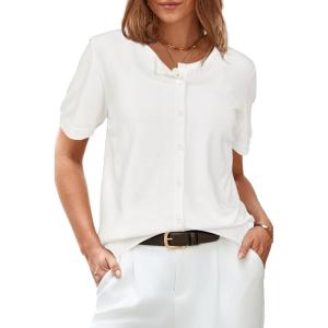 Arach&Cloz Women’s Lightweight Short Sleeve Business Casual Cropped Cardigan Tops(White)
