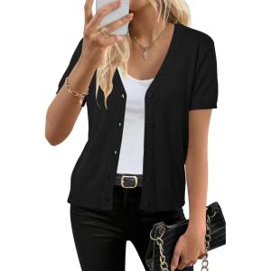 Arach&Cloz Women’s Wool Blend Business Casual Cardigan Sweaters Tops(Black)