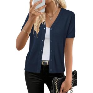 Arach&Cloz Women’s Wool Blend Business Casual Cardigan Sweaters Tops(Navy)