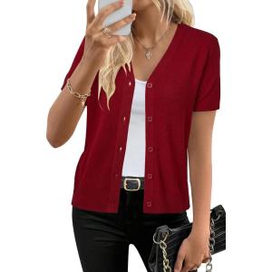 Arach&Cloz Women’s Wool Blend Business Casual Cardigan Sweaters Tops(Red)