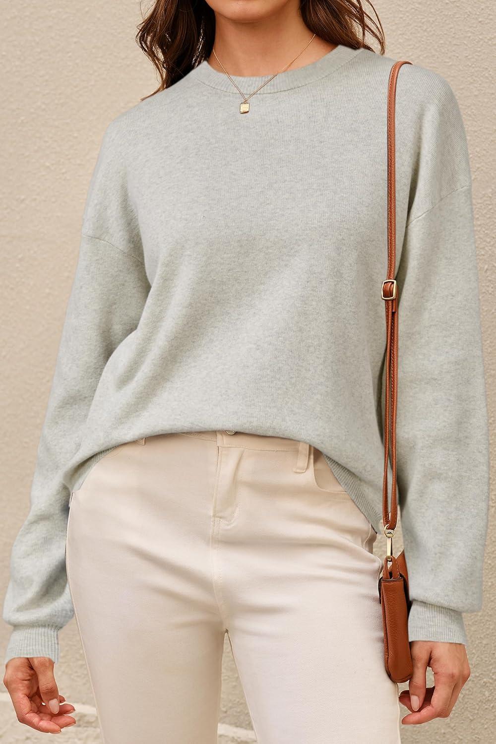 image:imageArachampCloz Womens 100 Cotton Sweaters Spring Summer Casual Relaxed Fit Cozy Sweatshirt Tops 2026Beige Grey Heather