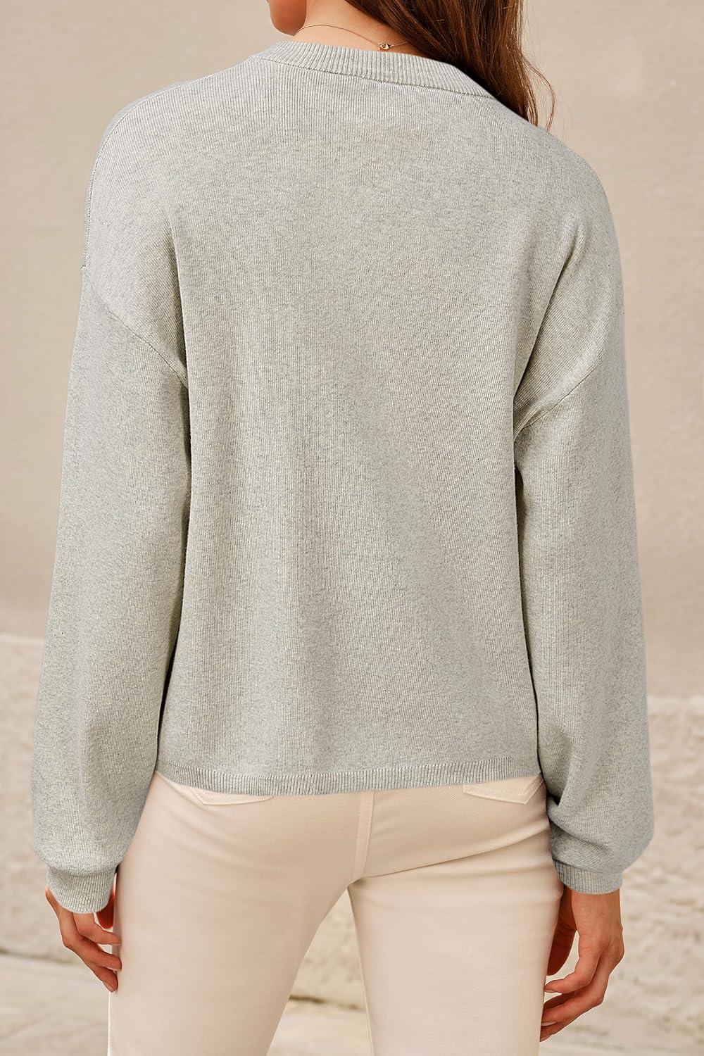 image:imageArachampCloz Womens 100 Cotton Sweaters Spring Summer Casual Relaxed Fit Cozy Sweatshirt Tops 2026Beige Grey Heather