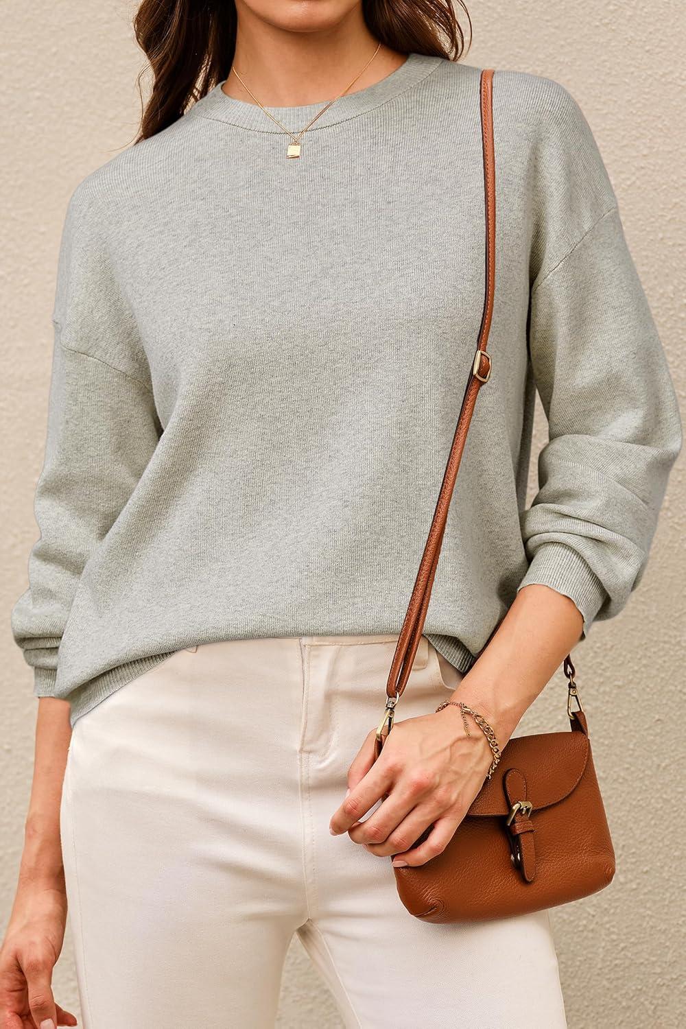 image:imageArachampCloz Womens 100 Cotton Sweaters Spring Summer Casual Relaxed Fit Cozy Sweatshirt Tops 2026Beige Grey Heather