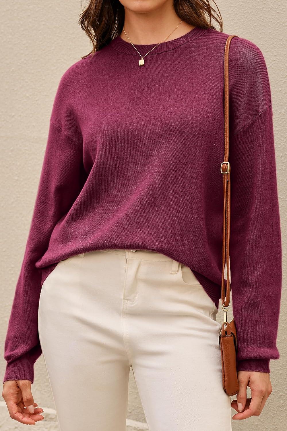 image:imageArachampCloz Womens 100 Cotton Sweaters Spring Summer Casual Relaxed Fit Cozy Sweatshirt Tops 2026Burgundy