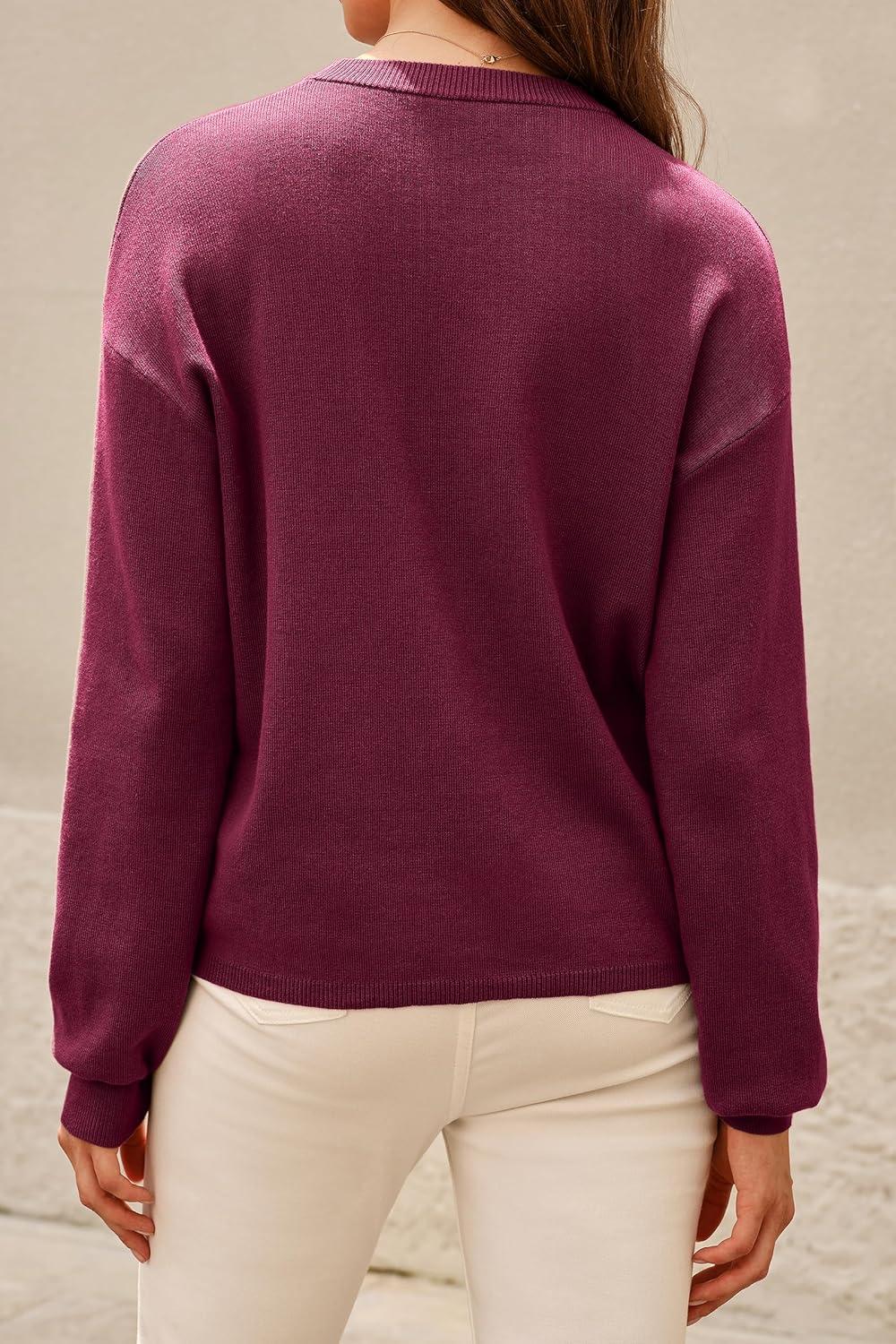 image:imageArachampCloz Womens 100 Cotton Sweaters Spring Summer Casual Relaxed Fit Cozy Sweatshirt Tops 2026Burgundy