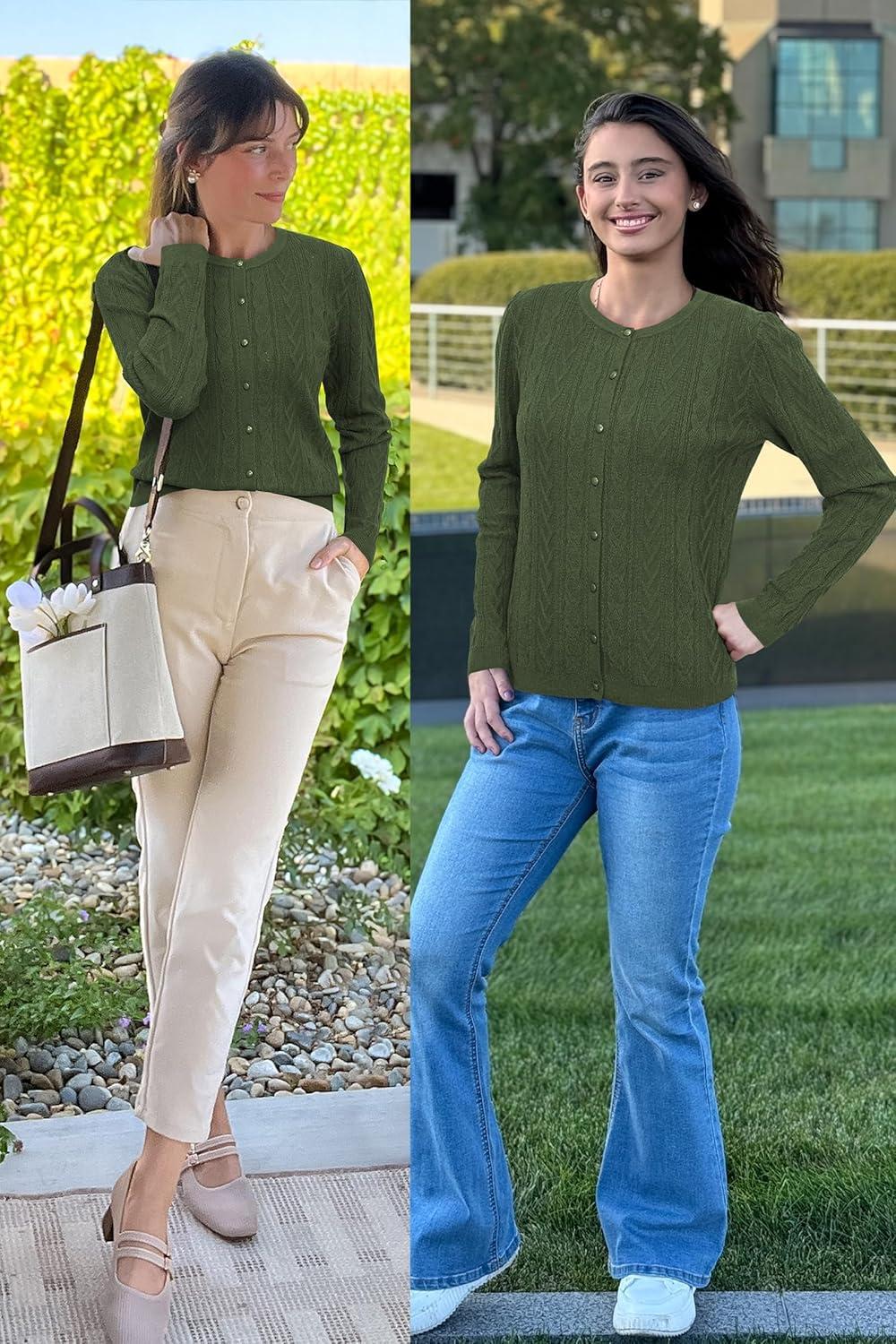image:imageArachampCloz Womens Cable Knit Fall Soft Lightweight Sweater Cardigans 2025Army Green