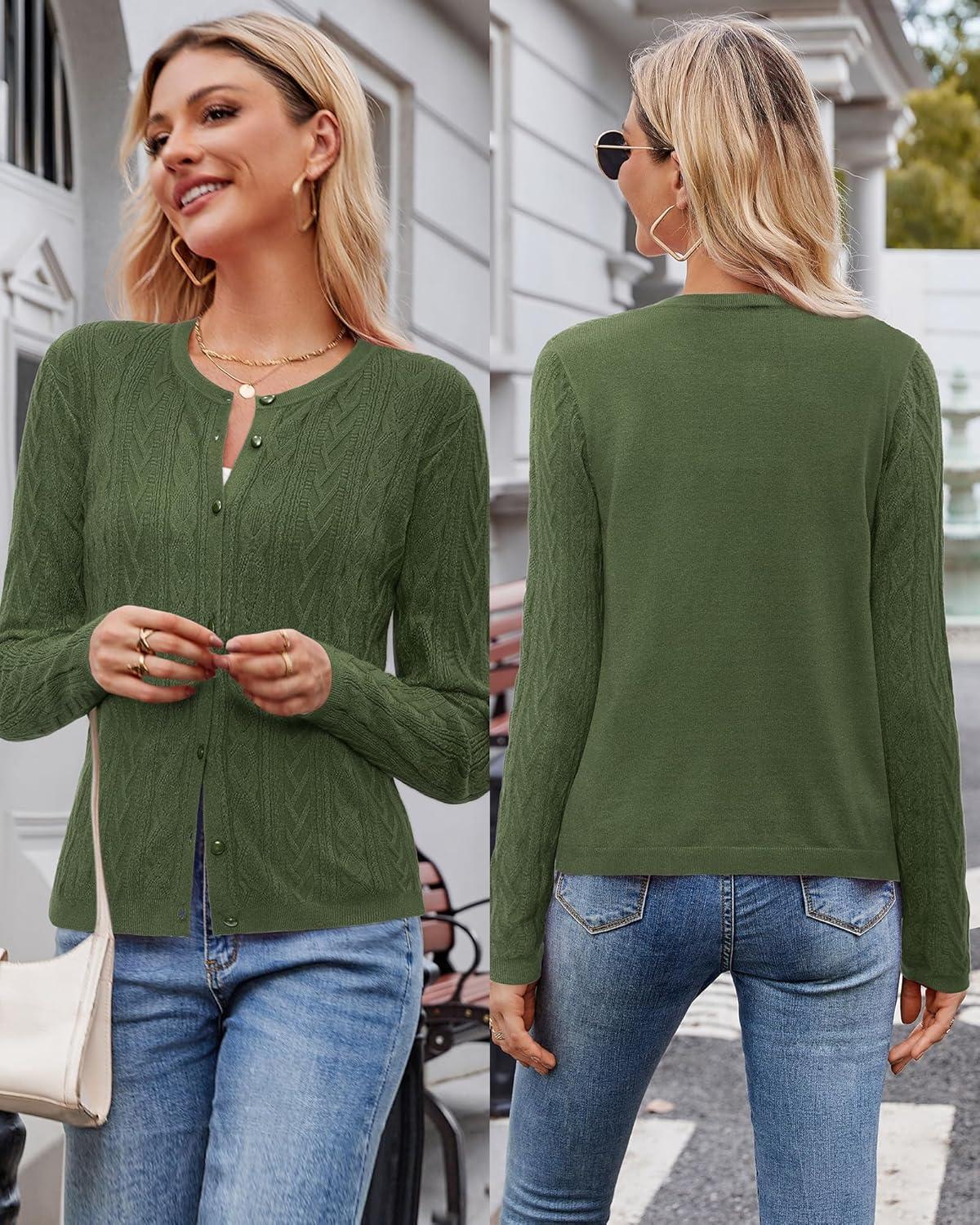 image:imageArachampCloz Womens Cable Knit Fall Soft Lightweight Sweater Cardigans 2025Army Green