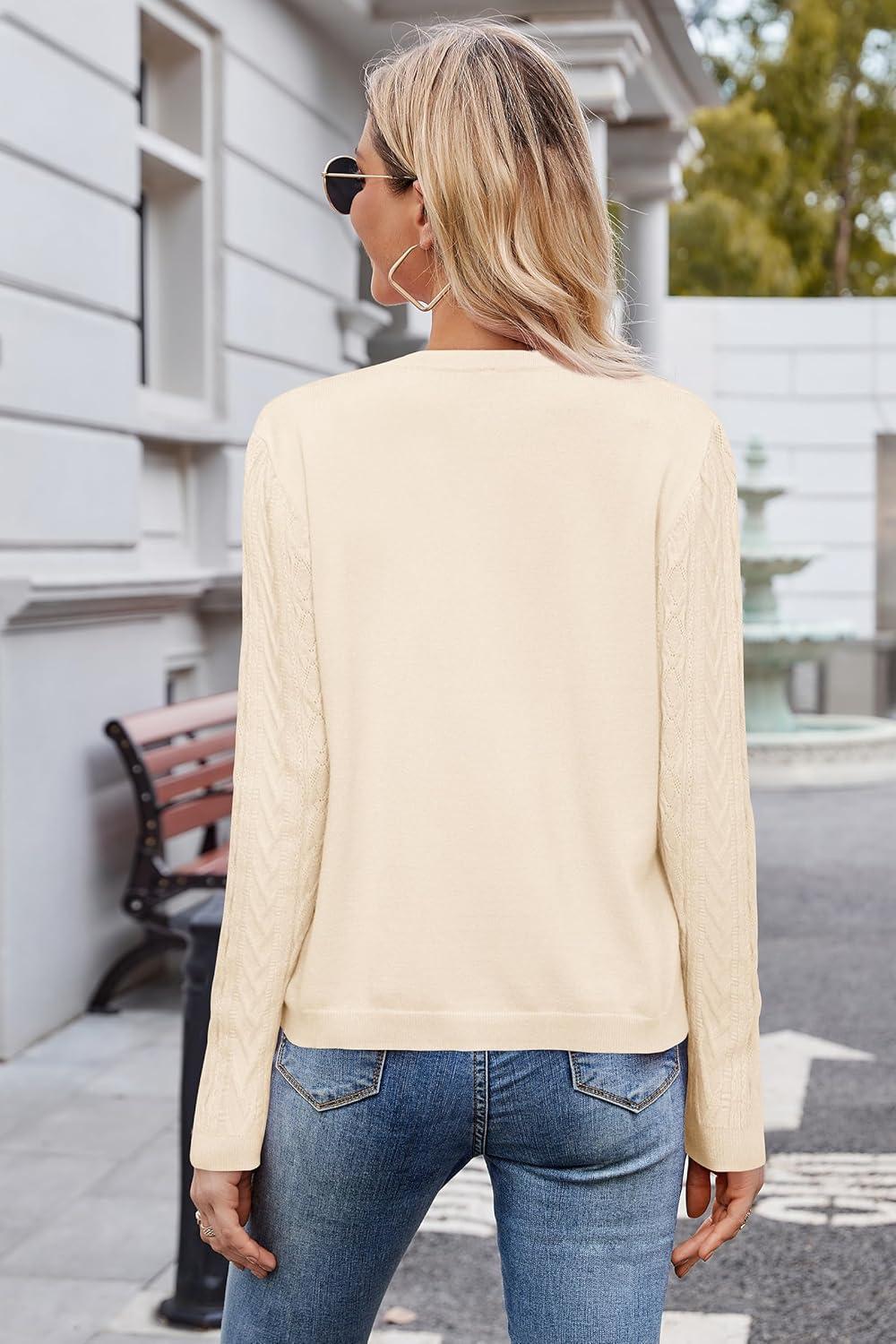 image:imageArachampCloz Womens Cable Knit Fall Soft Lightweight Sweater Cardigans 2025Ivory Apricot