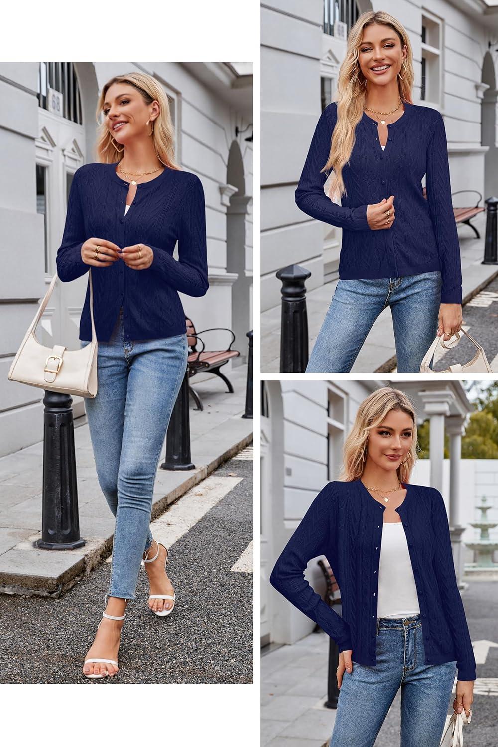 image:imageArachampCloz Womens Cable Knit Fall Soft Lightweight Sweater Cardigans 2025Navy Blue