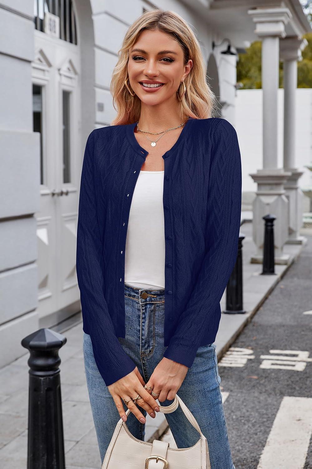 image:imageArachampCloz Womens Cable Knit Fall Soft Lightweight Sweater Cardigans 2025Navy Blue