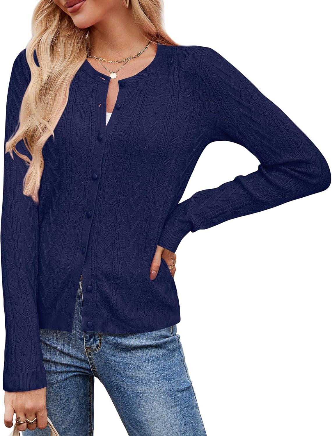 image:imageArachampCloz Womens Cable Knit Fall Soft Lightweight Sweater Cardigans 2025Navy Blue